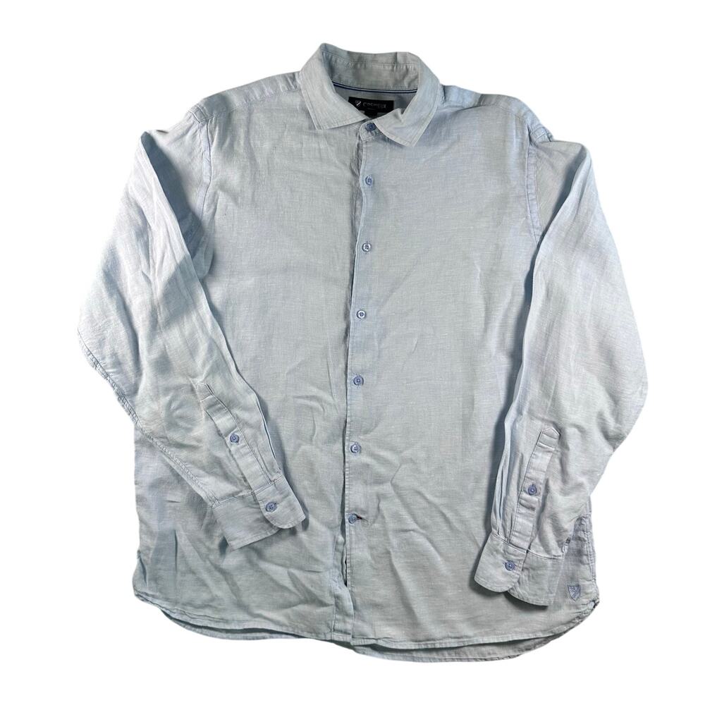 Cremieux XL Light Blue 100% Linen Long Sleeve Button Down